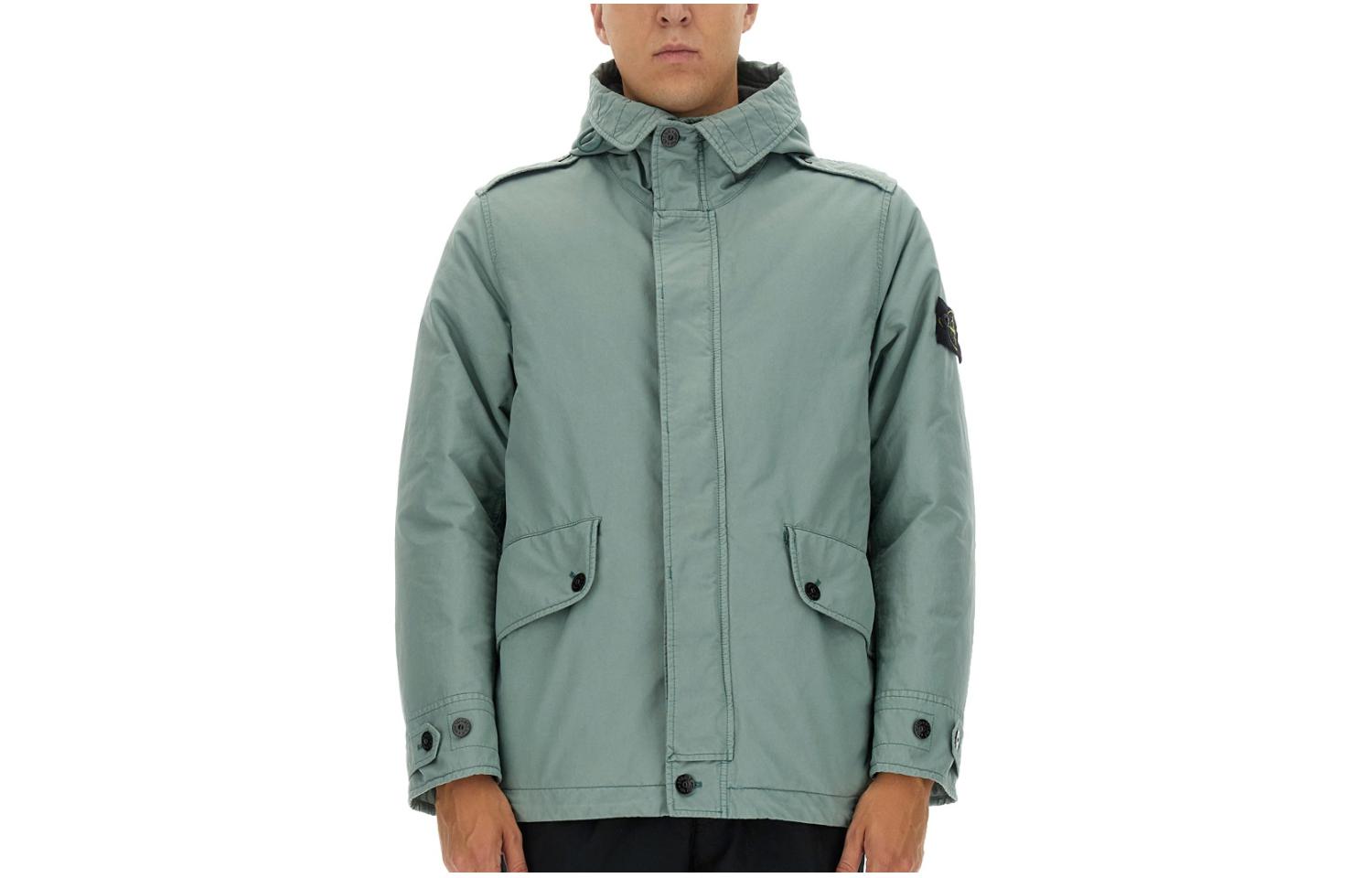 Stone Island Green Multi-Pocket Logo Utility Jacket with Hoodie 791541349-V0055