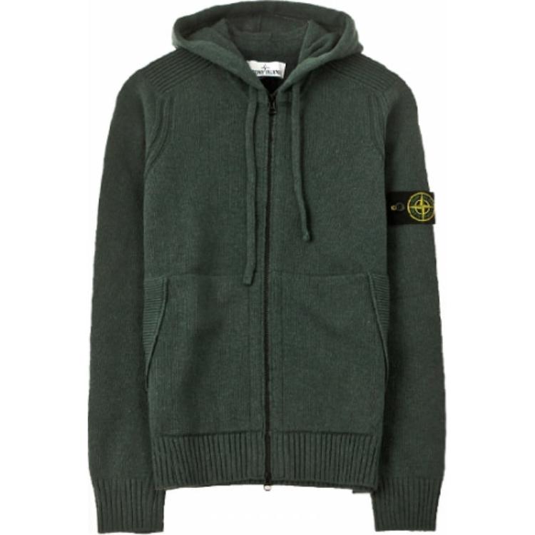 Stone Island Green Patch Logo Zip-Up Hoodie Jacket for Men 7115501A3-V0057