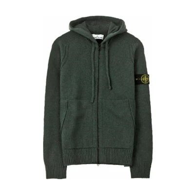 Stone Island Green Patch Logo Zip-Up Hoodie Jacket for Men 7115501A3-V0057