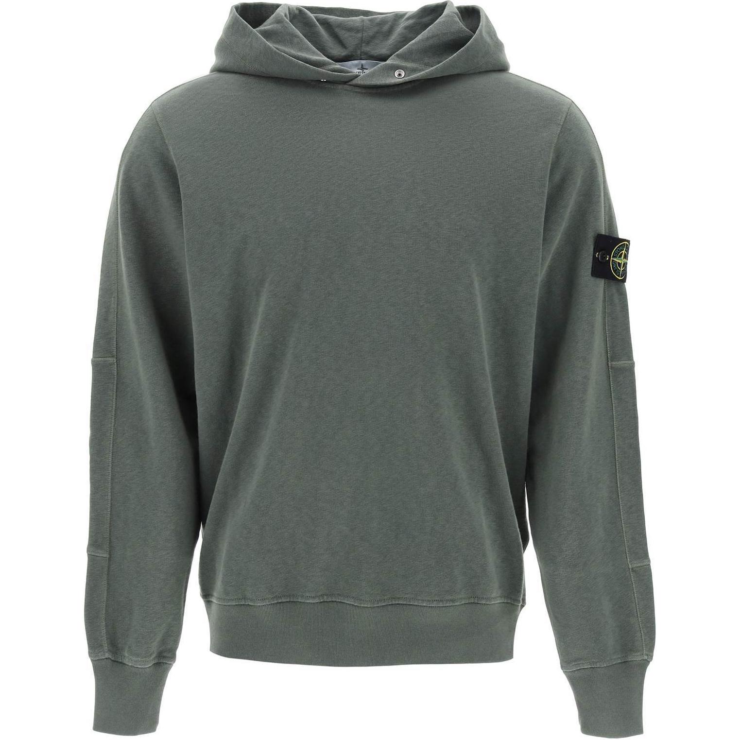 Stone Island Green Pullover Hoodie with Logo Patch for Men 801565860-V0159