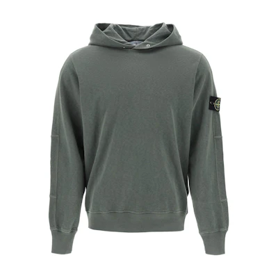 Stone Island Green Pullover Hoodie with Logo Patch for Men 801565860-V0159