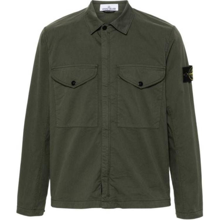 Stone Island Green Solid Color Collared Slim-Fit Long Sleeve Jacket for Men 811510210-V0059