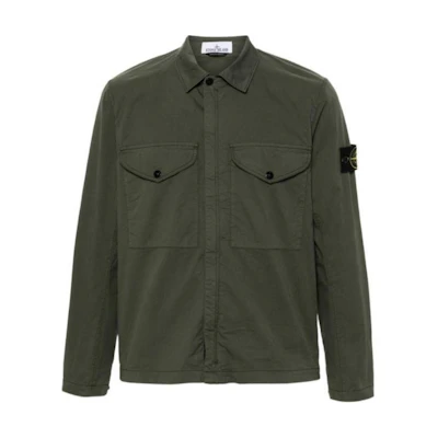 Stone Island Green Solid Color Collared Slim-Fit Long Sleeve Jacket for Men 811510210-V0059