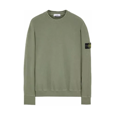 Stone Island Green Solid Color Crewneck Long-Sleeve Sweatshirt 791561352-V0055