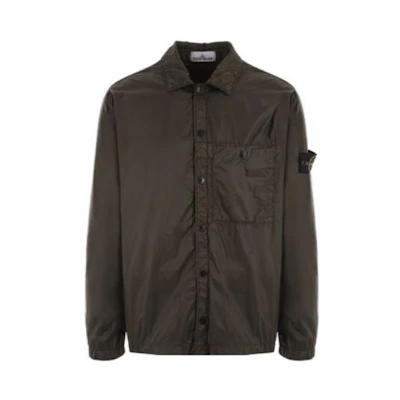 Stone Island Green Solid Color Long Sleeve Button-Up Jacket 791510525V0058
