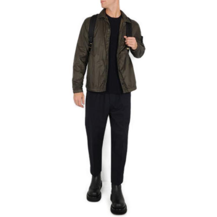 Shop Stone Island绿色纯色长袖纽扣夹克 791510525V0058