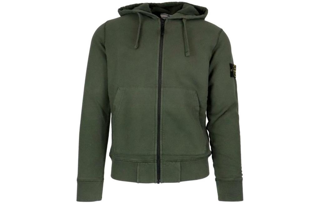 Stone Island Green Solid Color Zip-Up Hoodie 731564220-V0059