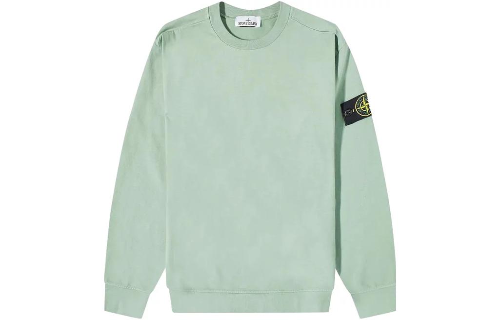 Stone Island Green Solid Logo Patch Knit Long-Sleeve Sweatshirt 7715533A3-V0055