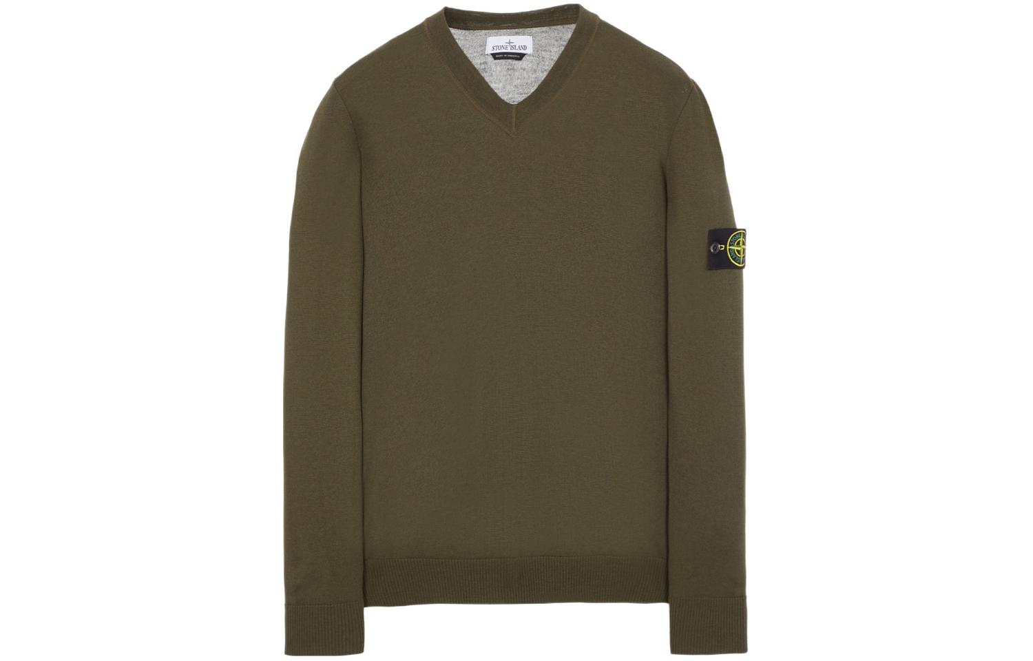 Stone Island Green V-Neck Logo Long Sleeve Sweatshirt 7915501C4-V0058