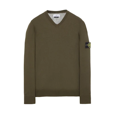 Stone Island Green V-Neck Logo Long Sleeve Sweatshirt 7915501C4-V0058