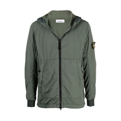Stone Island Green Zip-Up Hooded Jacket with Logo Patch 751541928-V0055