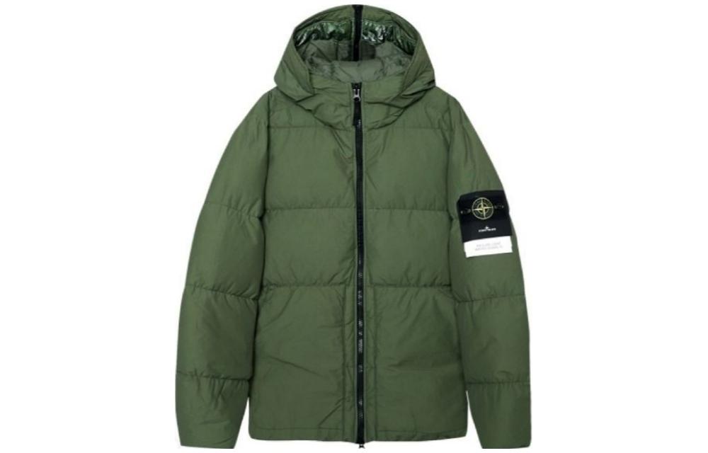 Stone Island Green Zip-Up Hoodie Jacket with Logo Patch for Men 771544132-V0058