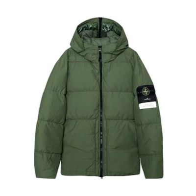 Stone Island Green Zip-Up Hoodie Jacket with Logo Patch for Men 771544132-V0058