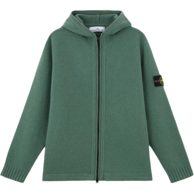 Stone Island Green Zip-Up Hoodie Jacket with Logo Print for Men 8115567A3-V0055