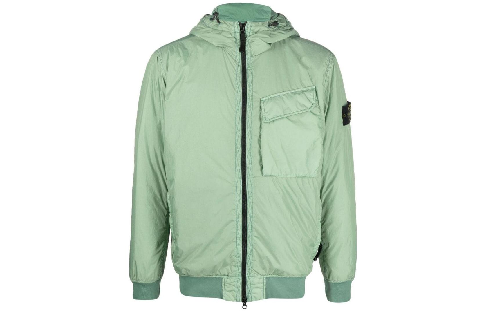 Stone Island Green Zip-Up Hoodie Jacket with Pocket and Logo Design 771540723-V0055