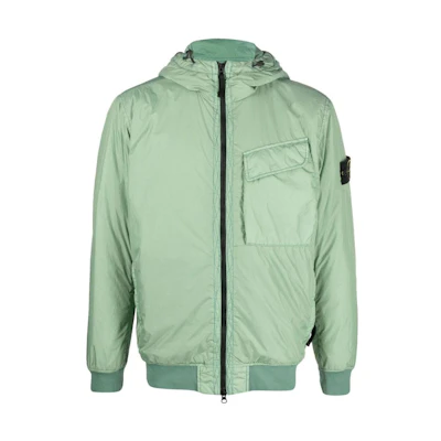 Stone Island Green Zip-Up Hoodie Jacket with Pocket and Logo Design 771540723-V0055