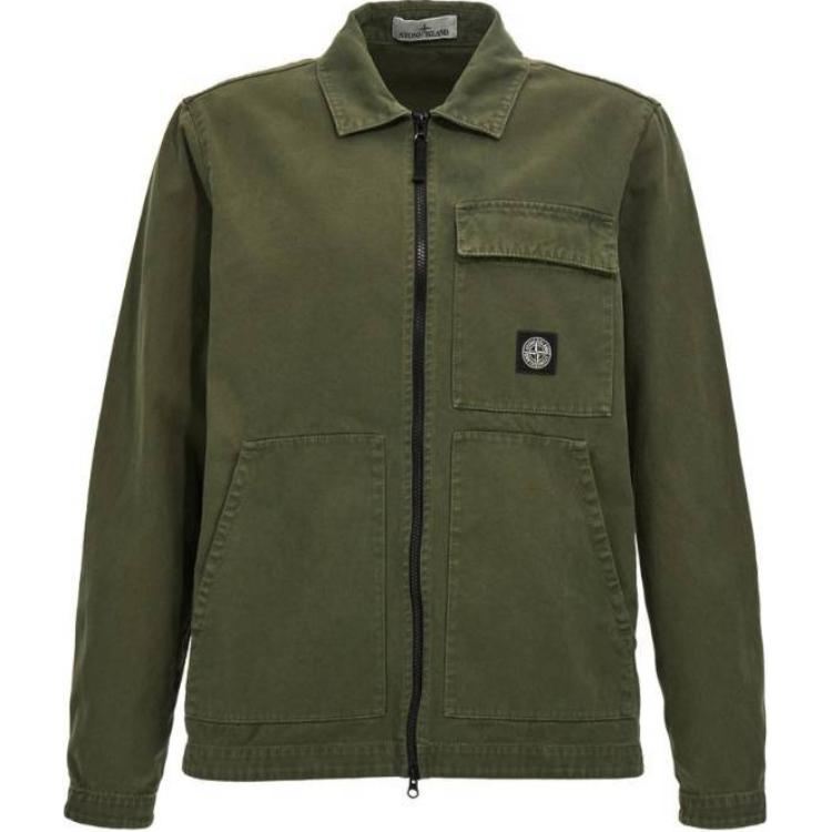 Stone Island Green Zip-Up Jacket with Logo Pocket and Collar Design 811511501-V0159