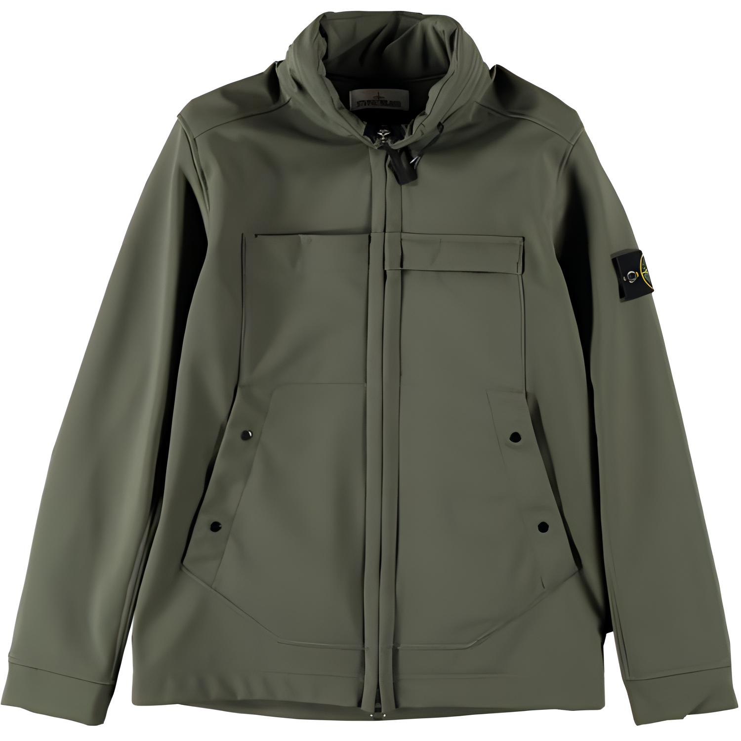 Stone Island Green Zip-Up Jacket with Stand Collar and Long Sleeves 7315Q0222-V0059