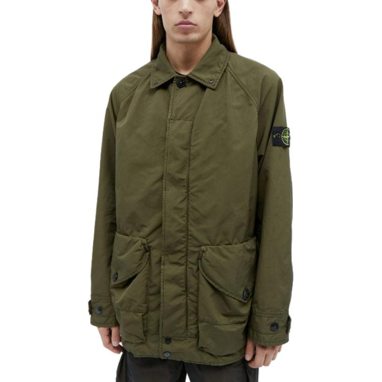 Stone Island Green Zip Pocket Badge Long Sleeve Jacket for Men 791541449-V0058