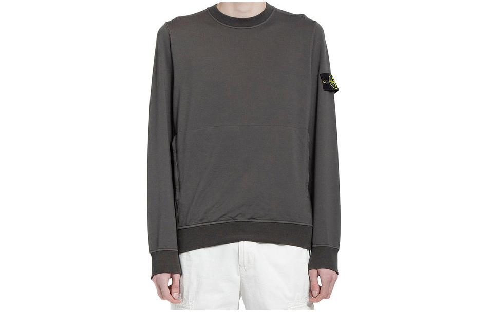 Stone Island Grey Crewneck Sweatshirt with Logo Patch Long Sleeve 761564052-V0065