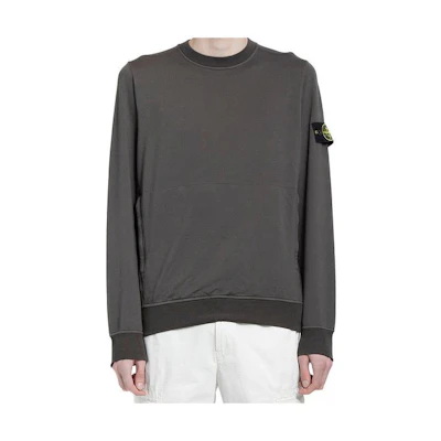 Stone Island Grey Crewneck Sweatshirt with Logo Patch Long Sleeve 761564052-V0065
