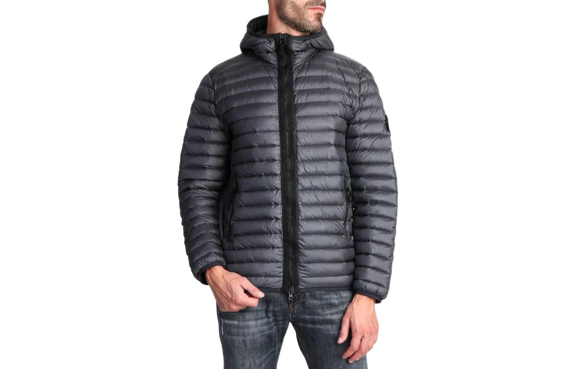 Stone Island Grey Down Jacket Hoodie with Zipper and Long Sleeves 791530914-V0062