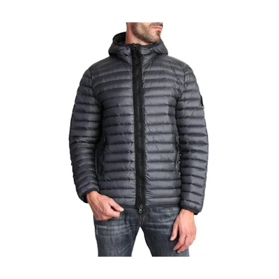 Stone Island Grey Down Jacket Hoodie with Zipper and Long Sleeves 791530914-V0062