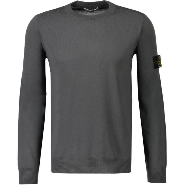 STONE ISLAND Grey Logo Embroidered Crewneck Pullover Sweater for Men. 8115510C4-V0062
