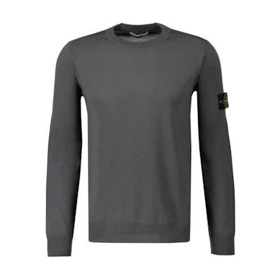 STONE ISLAND Grey Logo Embroidered Crewneck Pullover Sweater for Men. 8115510C4-V0062