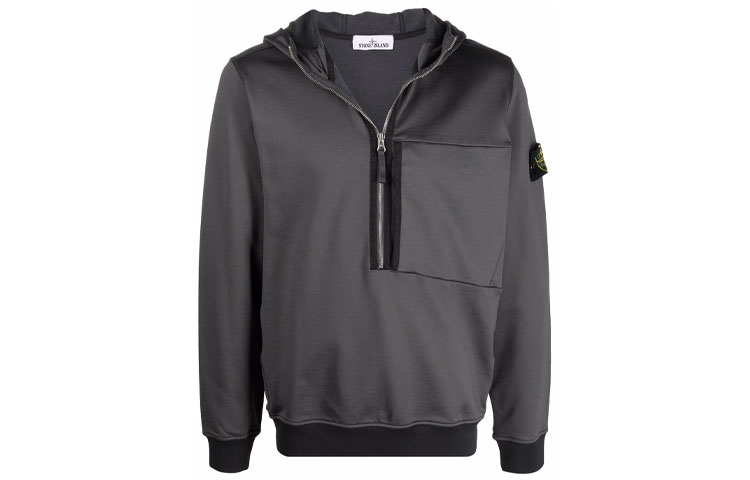 Stone Island Grey Logo Pullover Zip Sweatshirt 751563247-V0065