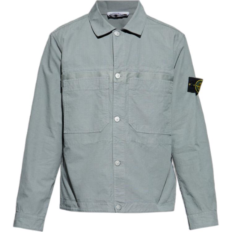 Stone Island Grey Long-Sleeve Jacket with Embroidered Logo Patch for Men 811511412-V0066
