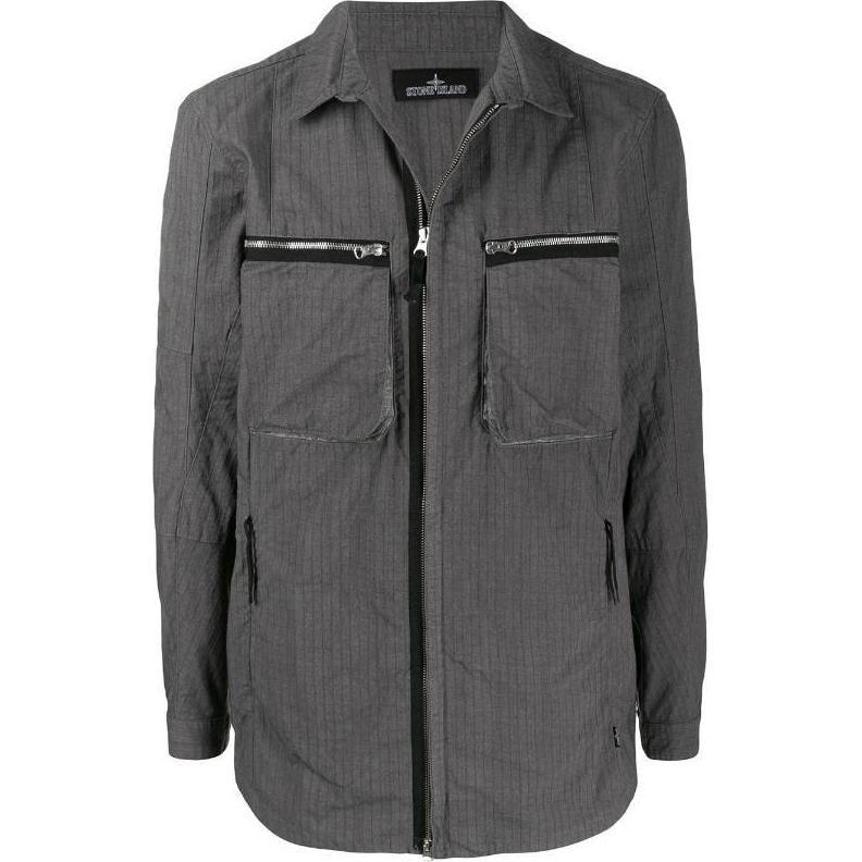 Stone Island Grey Long Sleeve Zip-Up Jacket with Front Pocket 7119Q0402-V0060