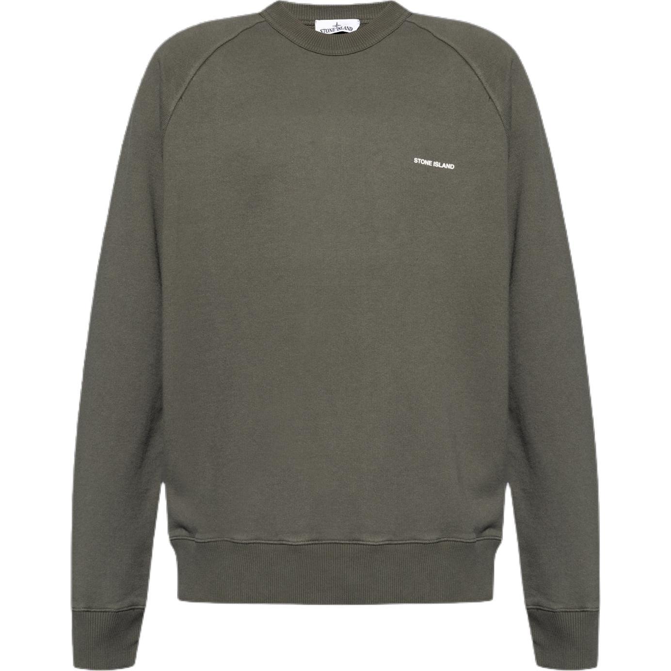 Stone Island Grey Raglan Sleeve Crewneck Sweatshirt with Letter Print 801560755-V0059