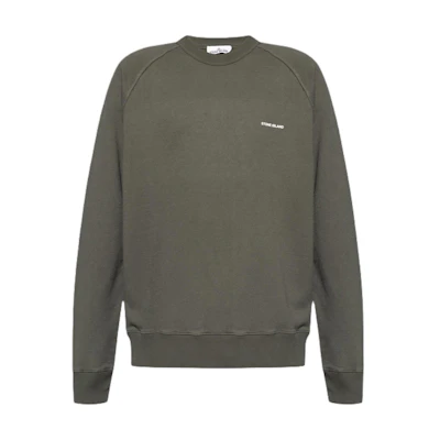 Stone Island Grey Raglan Sleeve Crewneck Sweatshirt with Letter Print 801560755-V0059
