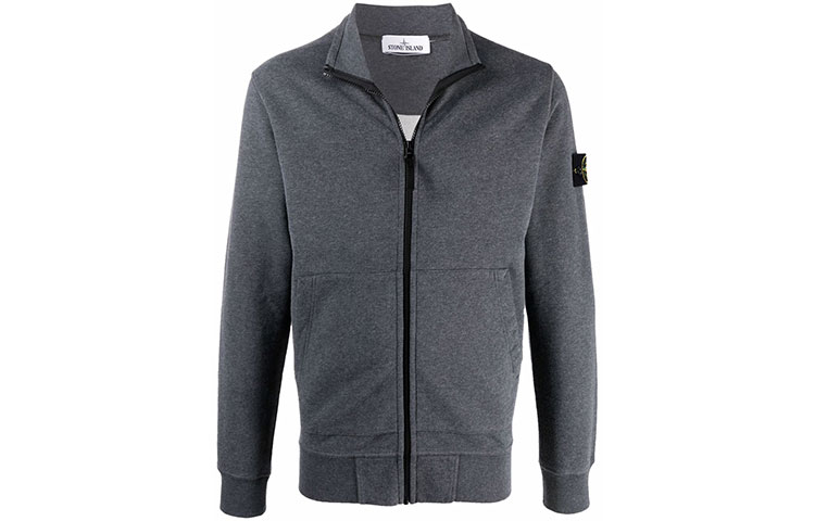 Stone Island Grey Solid Color Badge Zip-Up Hoodie for Men 751566120-V0M67