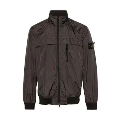 Stone Island Grey Solid Logo Sleeve Patch Zip-Up Jacket with Chest Pocket 801541022-V0065