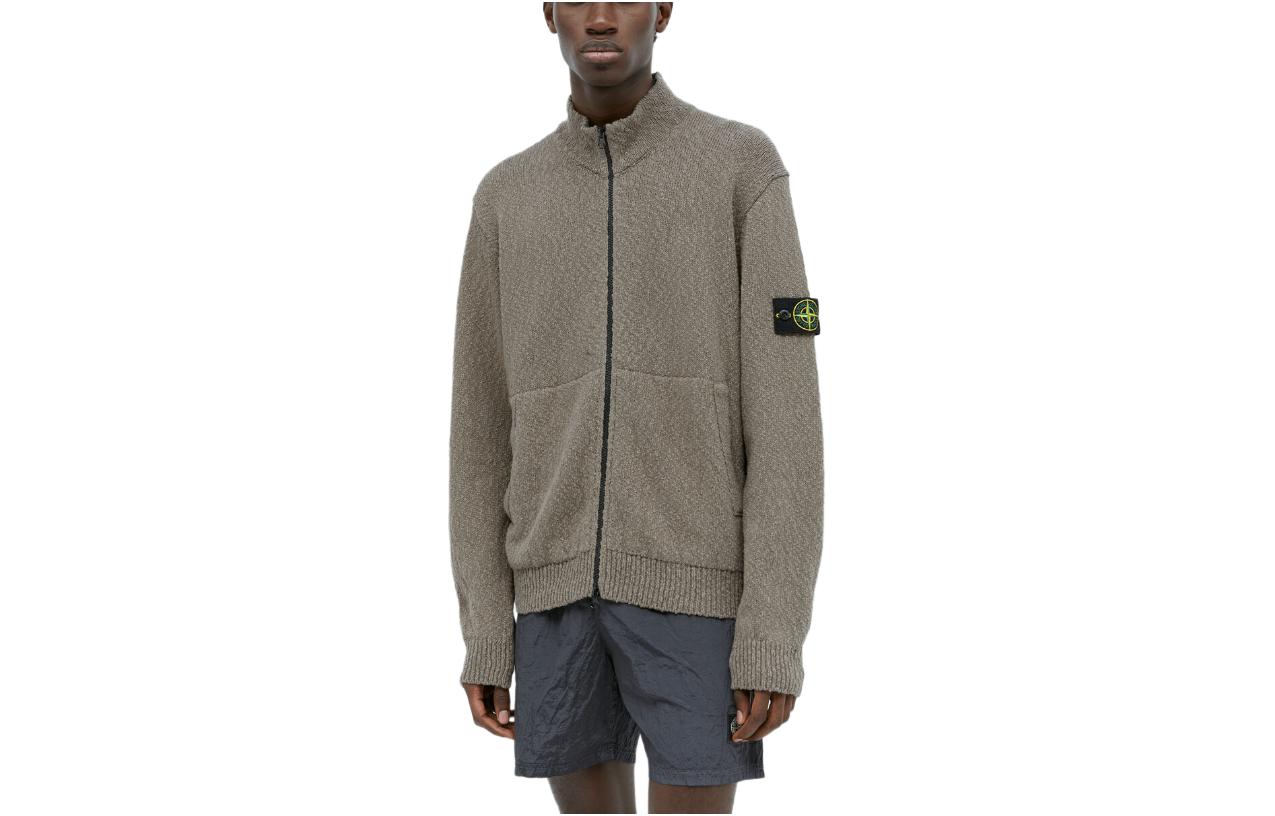 Stone Island Grey Solid Zip-Up Jacket with Iconic Badge Patch 8015561B1-V0092