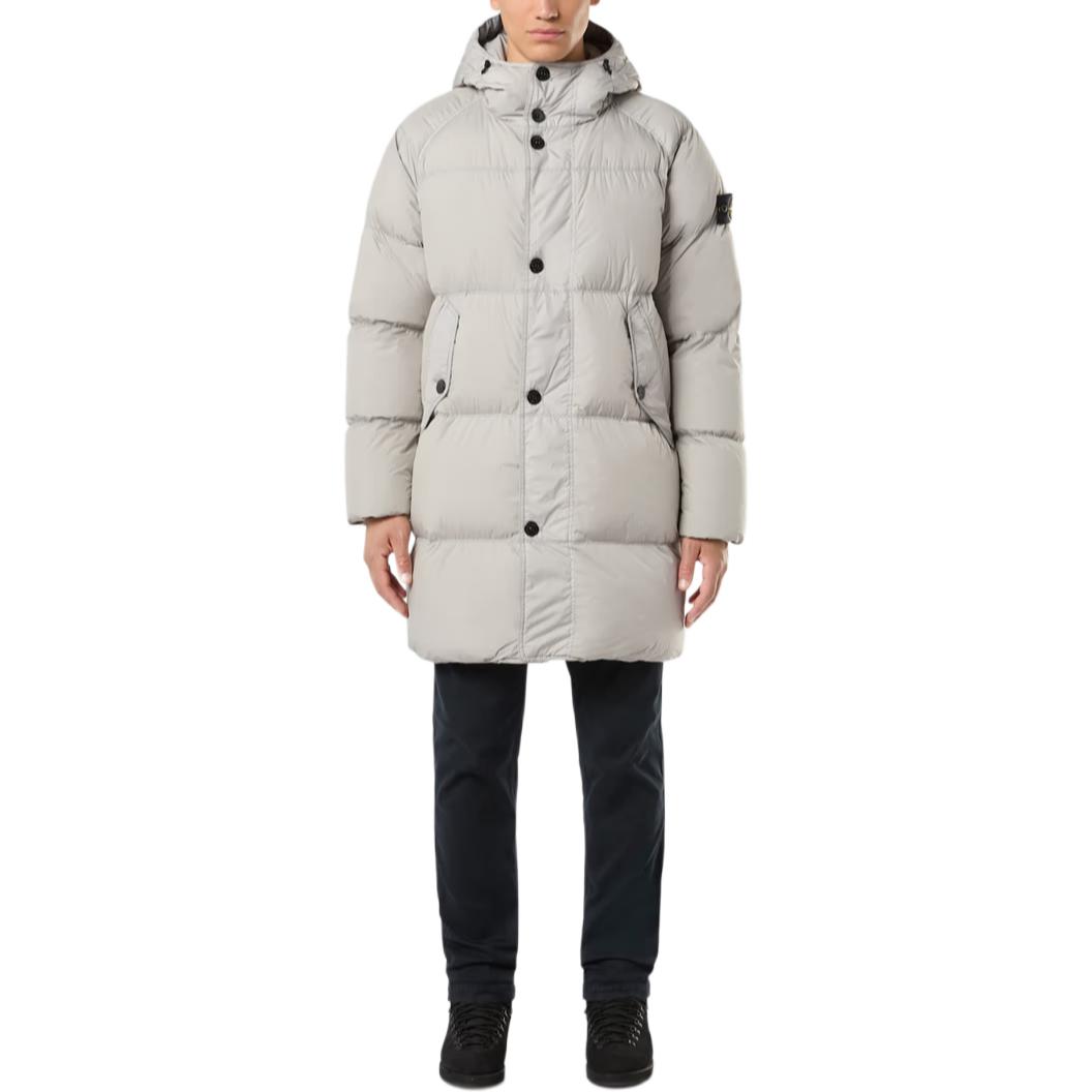 STONE ISLAND Grey Unisex Hooded Long Down Jacket with Logo Patch. 811570123-V0060 圖 4