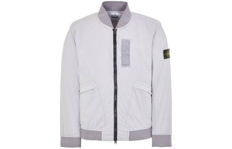 Stone Island Grey Zip-Up Logo Printed Long-Sleeve Jacket 801540525-V0064