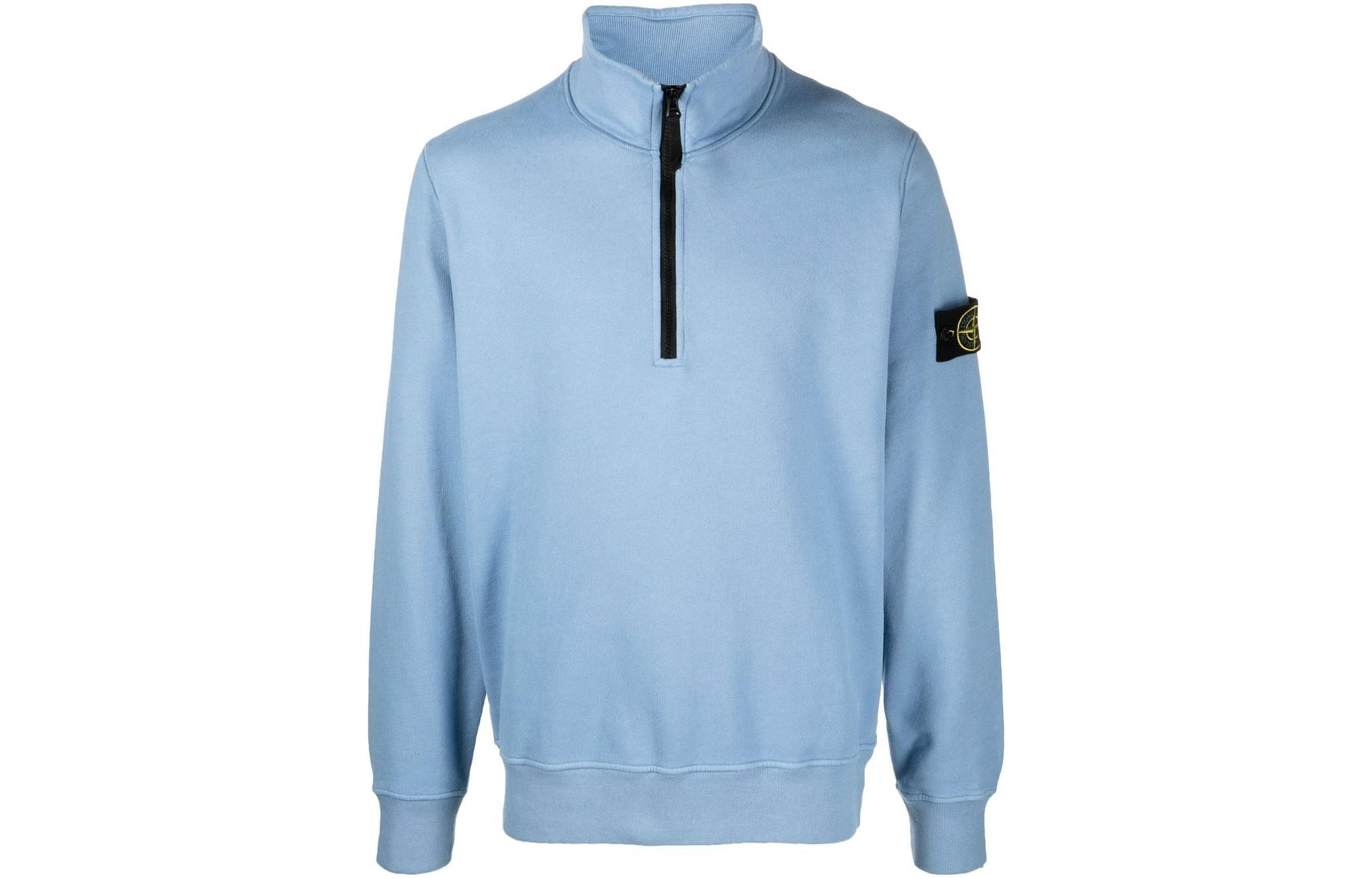 Stone Island Half-Zip High Neck Logo Patch Sweatshirt Light Blue 771561920-V0046
