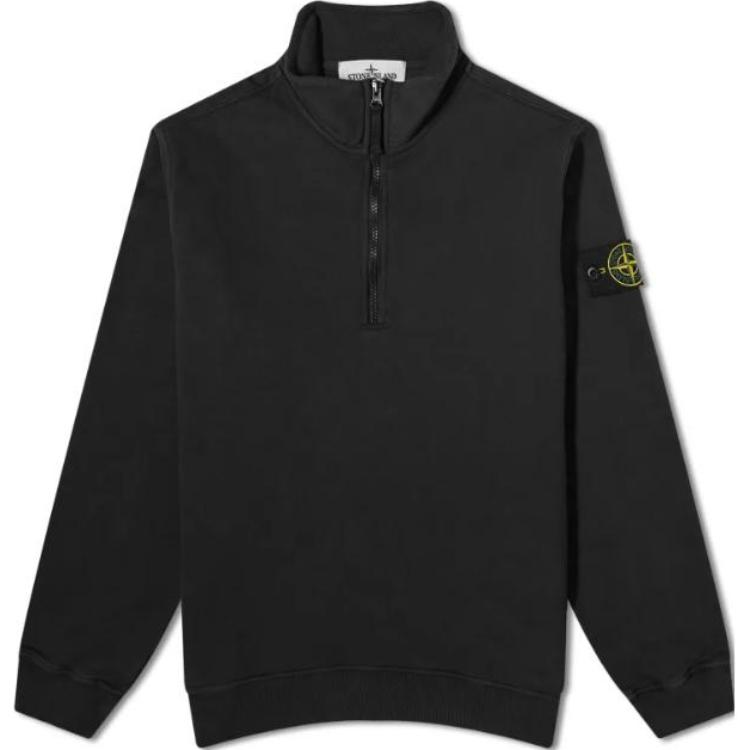 Stone Island Half-Zip Logo Sweatshirt Black Long Sleeve Pullover 791562720-V0029