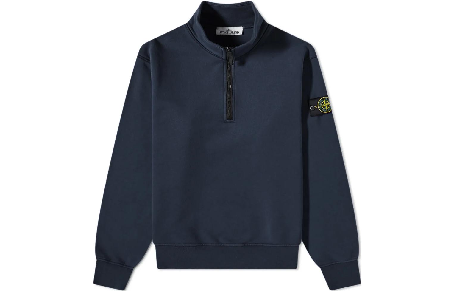 Stone Island Half-Zip Stand Collar Sweatshirt Navy Blue Casual Wear 101561951-A0020