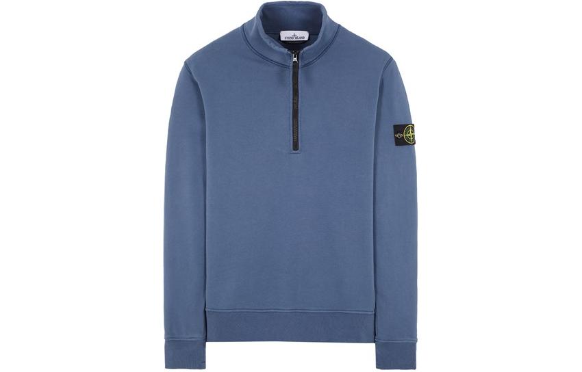 Stone Island Half-Zip Sweatshirt Gray Blue Stand Collar Long Sleeve 801561951-V0024