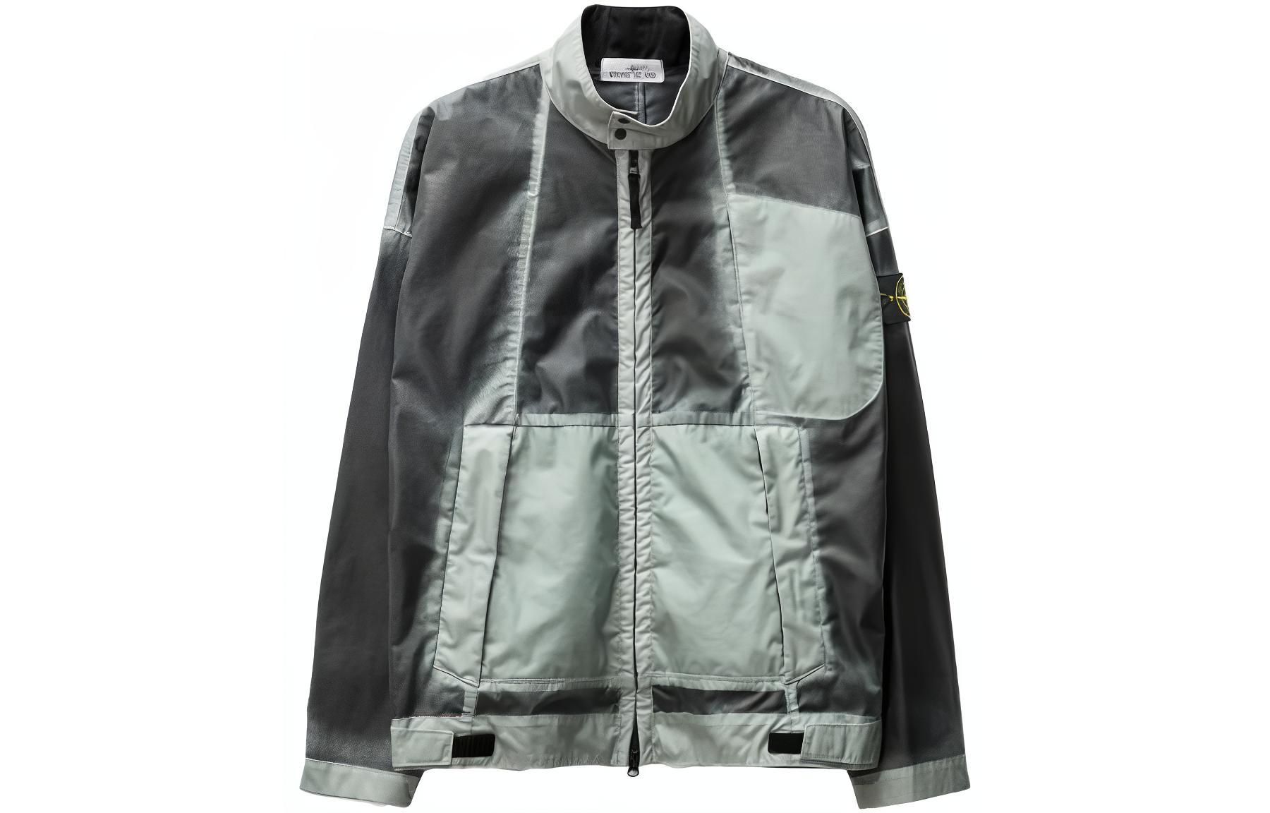 Stone Island Hand-Sprayed Sky Blue Jacket -  Spray-Painted Dye High Collar. 7815431T1-V0041