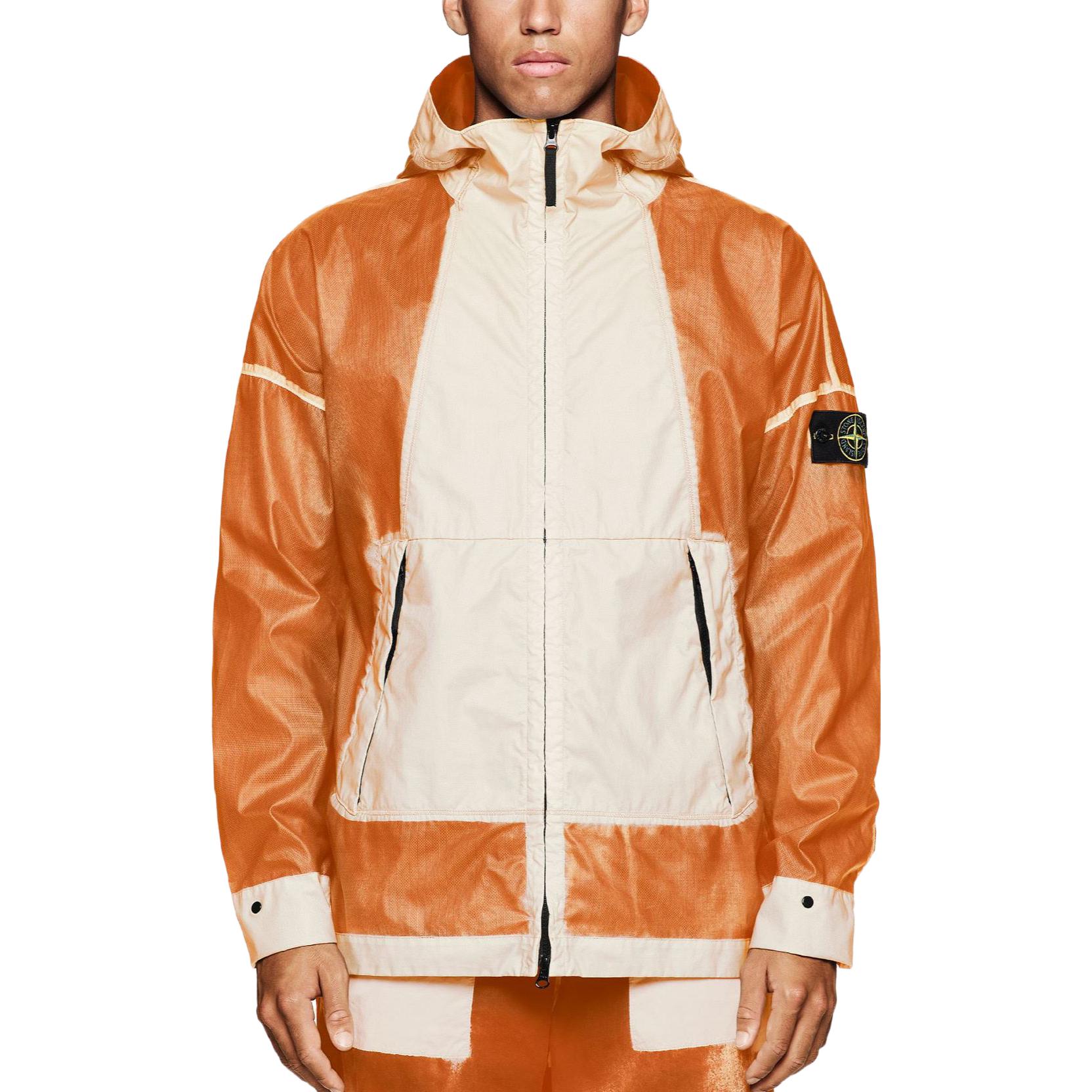 Shop ストーンアイランド ハンドスプレー SS23 フーディジャケット ブラウン ダイプリントコレクション 7815430T1-V0073