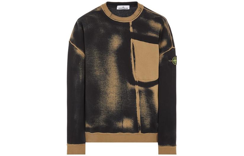STONE ISLAND Hand Sprayed Crewneck Sweatshirt SS23  Bark Color Long Sleeve 7815627T2-V0098
