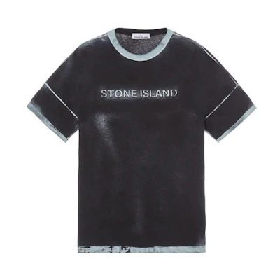 STONE ISLAND Hand Sprayed Series Sky Blue Printed Dyed Crewneck T-Shirt Mens 7815210T4-V0041
