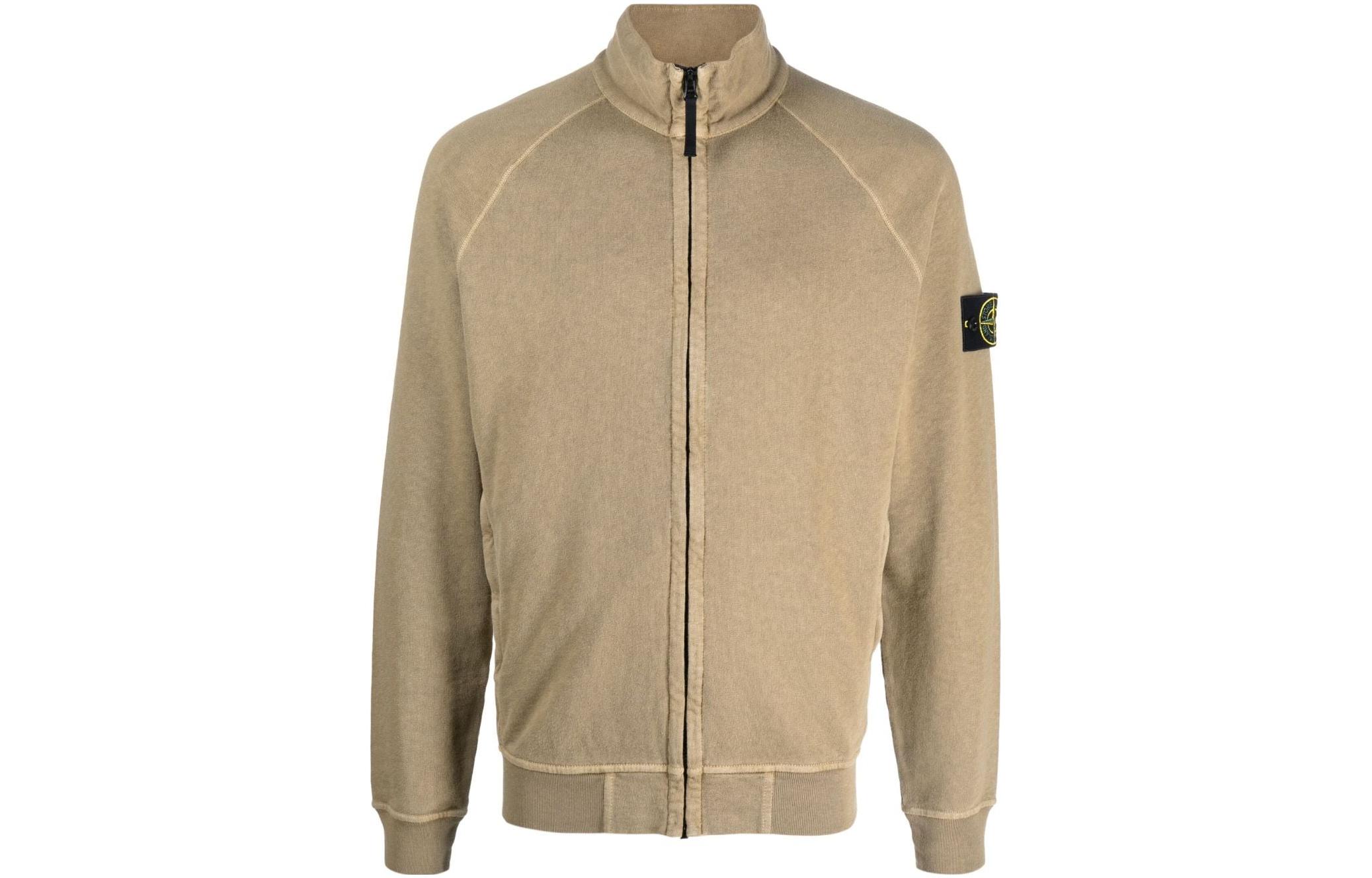 Stone Island High Collar Compass Patch Zip Sweatshirt Khaki - Long Sleeve 781562460-V0198