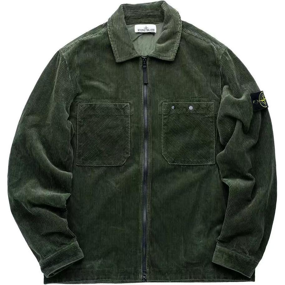 Stone Island Holiday FW24 Corduroy Logo Patch Zip Jacket  Moss Green 811511604-V0059
