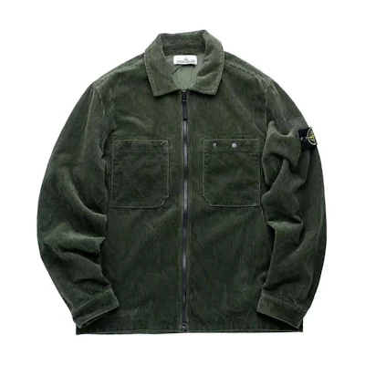 Stone Island Holiday FW24 Corduroy Logo Patch Zip Jacket Moss Green 811511604-V0059